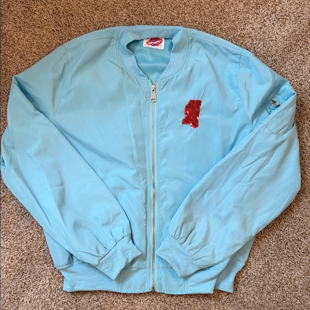 Oxford/Ole Miss Sparkle City Women's Light Blue Bomber Windbreaker/Jacket size L